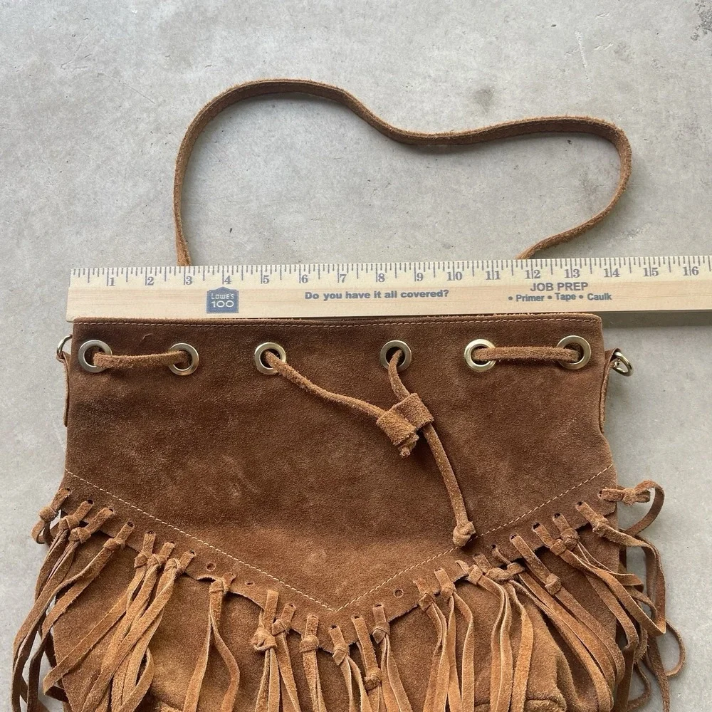 Womens Brown‎ Fringe Hobo Shoulder Bag Zip Closure Boho Western Made In Italy